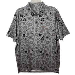 NWOT Graham Luxe Performance Golf Polo, Black/Gray Flower Print, Size Large